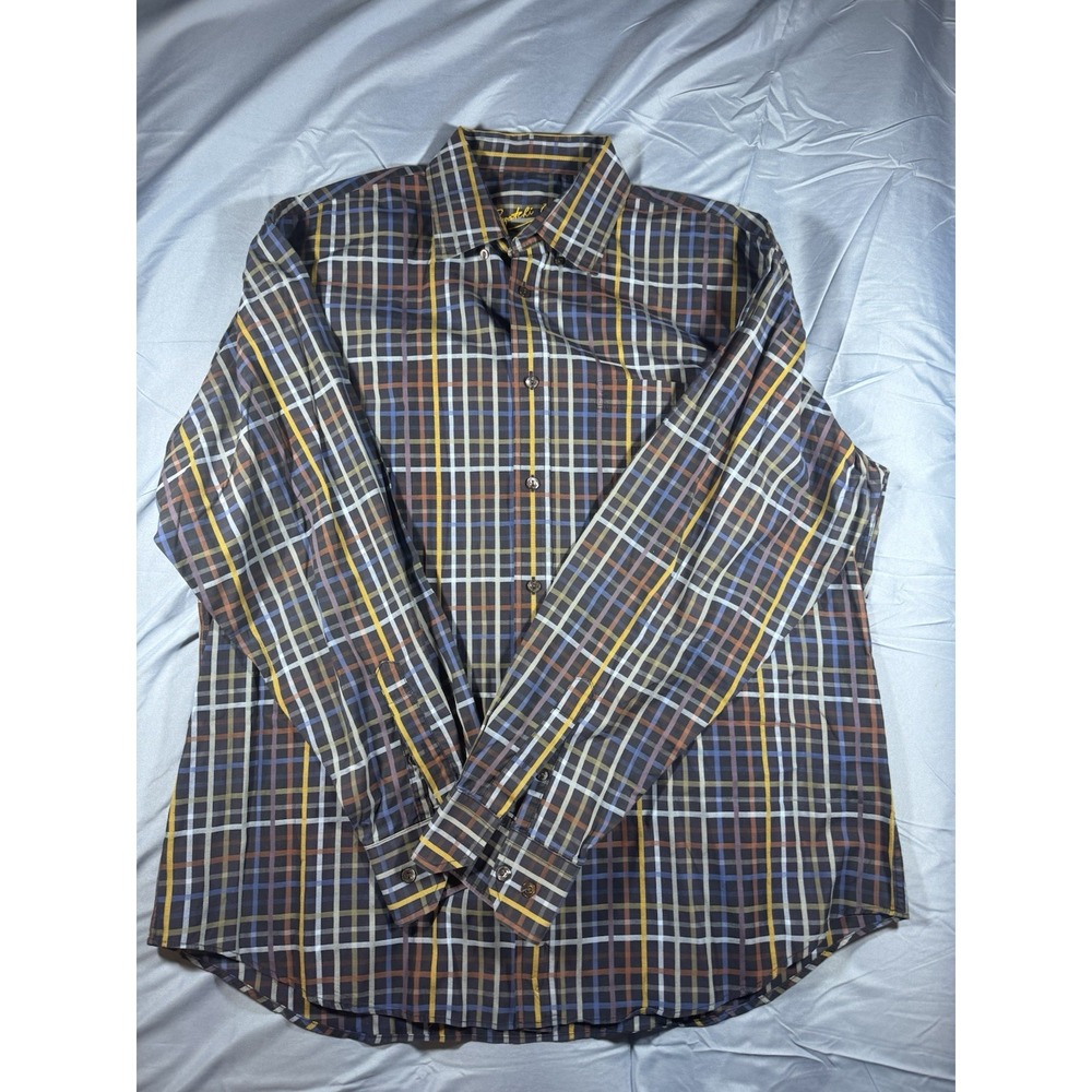 Bugatchi Uomo Men's Long Sleeve Checkered Button Up Shirt Size XL